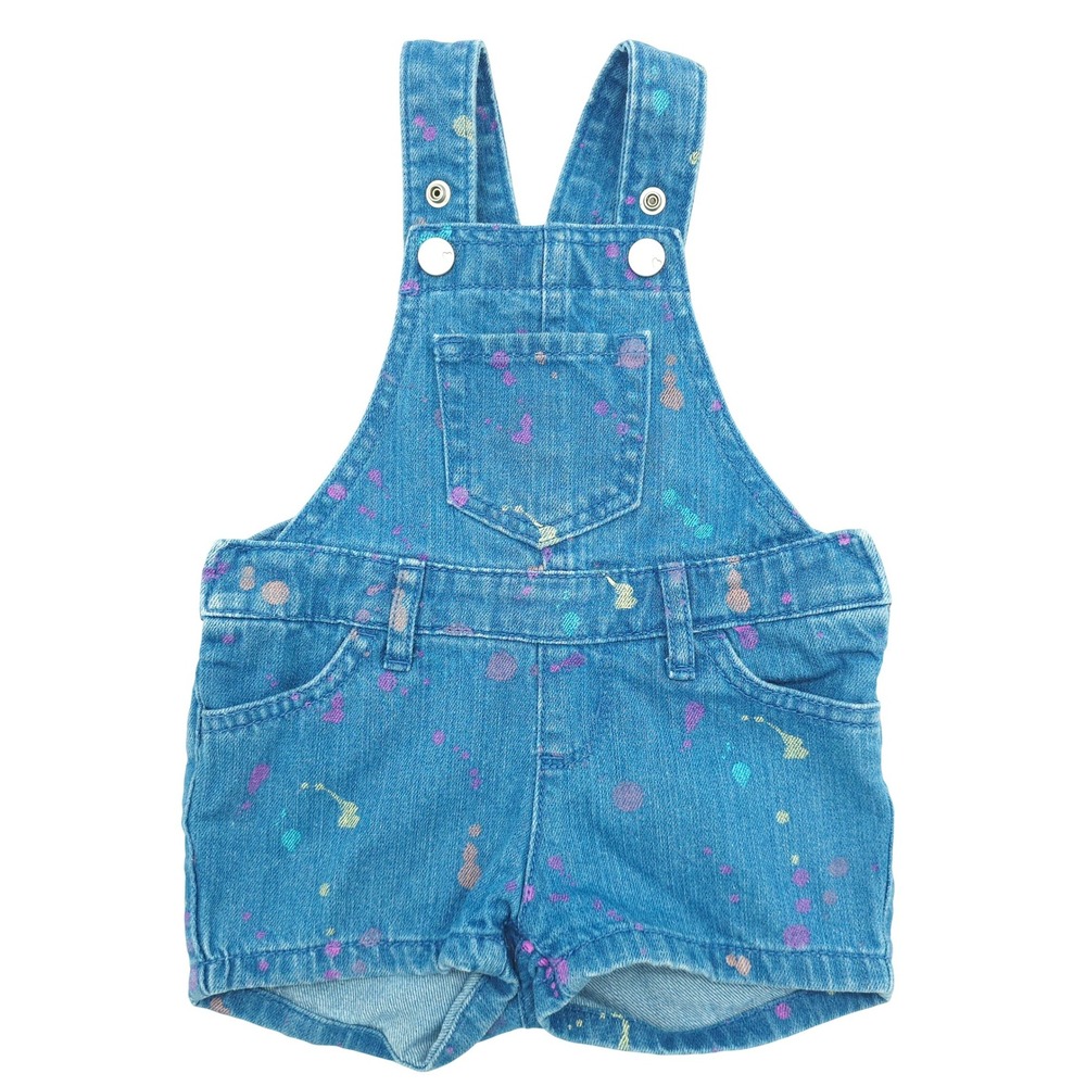 The Children's Place Denim Shortalls Paint Splatter Blue Girls 6-9M